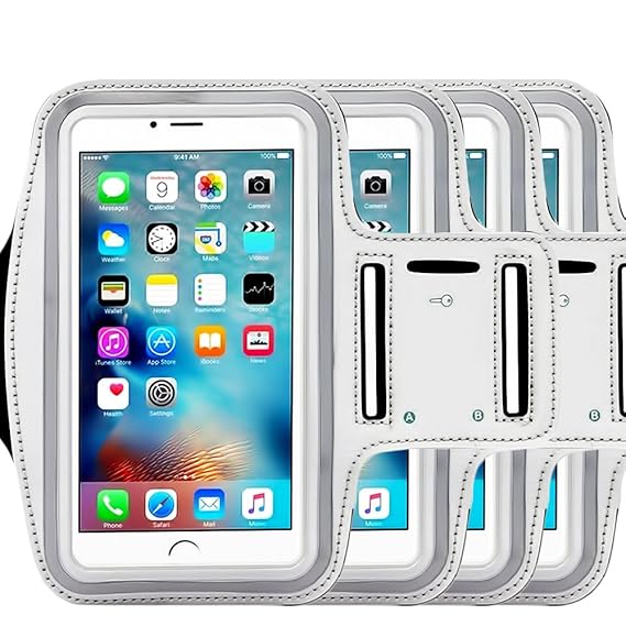 [4 Pack] Premium Wasserabweisend Sport Armband mit Schlüsselfach für iPhone 7, 6, 6S (14 cm), Galaxy, S6, S7, S3/S4, iPhone 5