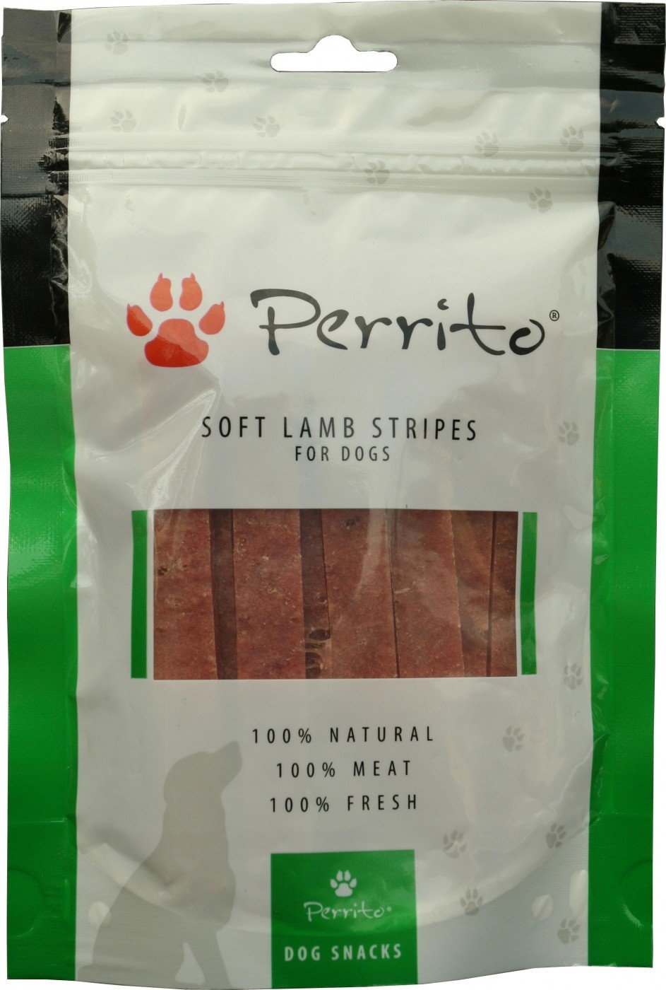 Perrito Soft Lamb Striped Dog Treats, Tender Lamb Meat in Thin Strips, 100 g