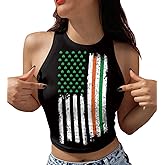Flaminet St Patricks Day Crop Top Lucky Womens Shamrock Irish Flag Vest Clover Printed Tank Shirt