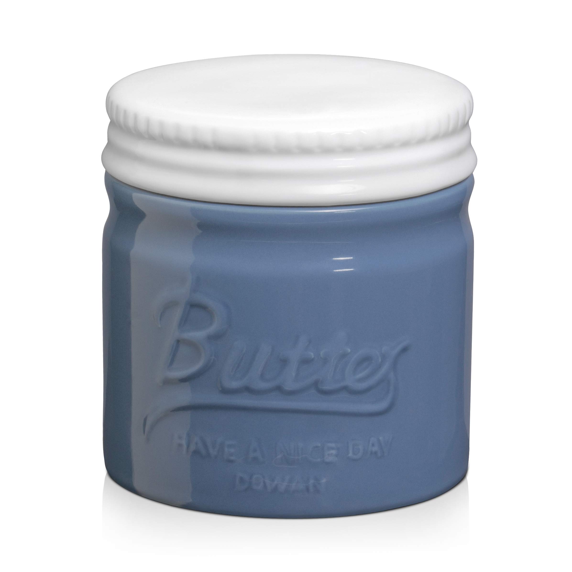 DOWAN Butter Dish with Lid - Ceramic Butter Crock - Keeps Butter Fresh, Soft and Spreadable - French Butter Keeper with Water Line - Haze Blue
