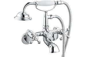 Wasserrhythm Clawfoot Tub Faucet and Shower Kit Chrome Wall Mount Tub Faucet G1/2 Vintage Tub Faucet Victorian Clawfoot Tub F