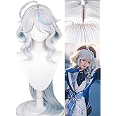 Half and Half Furina Cosplay Wig Fontain Focalors Costume Wigs 39'' Long Curly Wave Synthetic Hair for Women Halloween Costumes Party