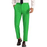 Lars Amadeus Plaid Pants for Men's Flat Front Colorful Checked Printed Dress Trousers