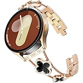Surace Compatible with Samsung Galaxy Watch 8 40mm/44mm/Classic 46mm 2025, No Gap Diamond Metal Band Wristband Clover Bracelet Dressy Band for Galaxy Watch8 Women