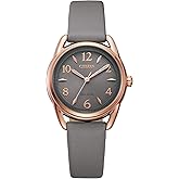 CITIZEN Women's Eco-Drive Dress Classic Watch in Rose-Tone Stainless Steel with Grey Leather Strap, Grey Dial (Model: FE1218-05H)