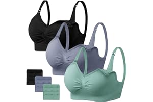 Angelhood Womens Seamless Sleep Nursing Bra,Breastfeeding Maternity Bra with Remove Bra Pads Extenders Pack of 3