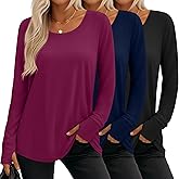 Velvelhall 3 Pack Women's Long Sleeve Tunic Tops with Thumb Holes Cotton Scoop Neck T-Shirts Casual Loose Basic Tee Blouses
