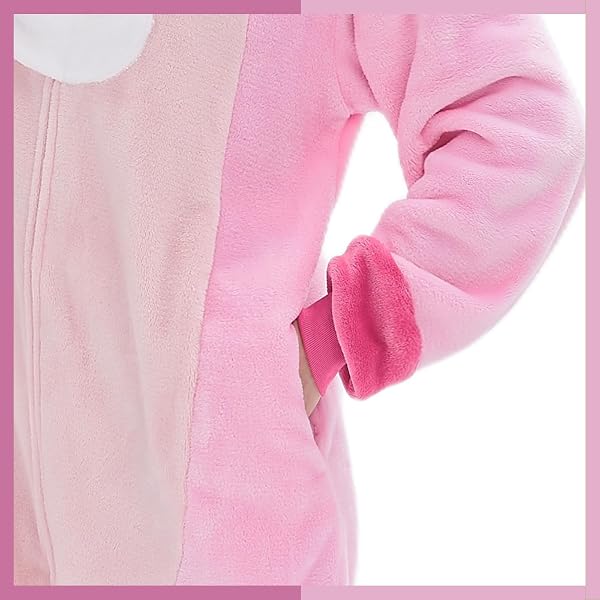 GONAAP UNISEX ADULT PINK ONESIE PAJAMAS ANIMAL ONE PIECE HALLOWEEN COSTUME COSPLAY SLEEPWEAR (PINK, LARGE)