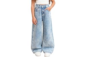 Girls Baggy Jeans Wide Leg High Waist Denim Pants Teen Kids Straight Washed Streetwear Loose Fit Trousers