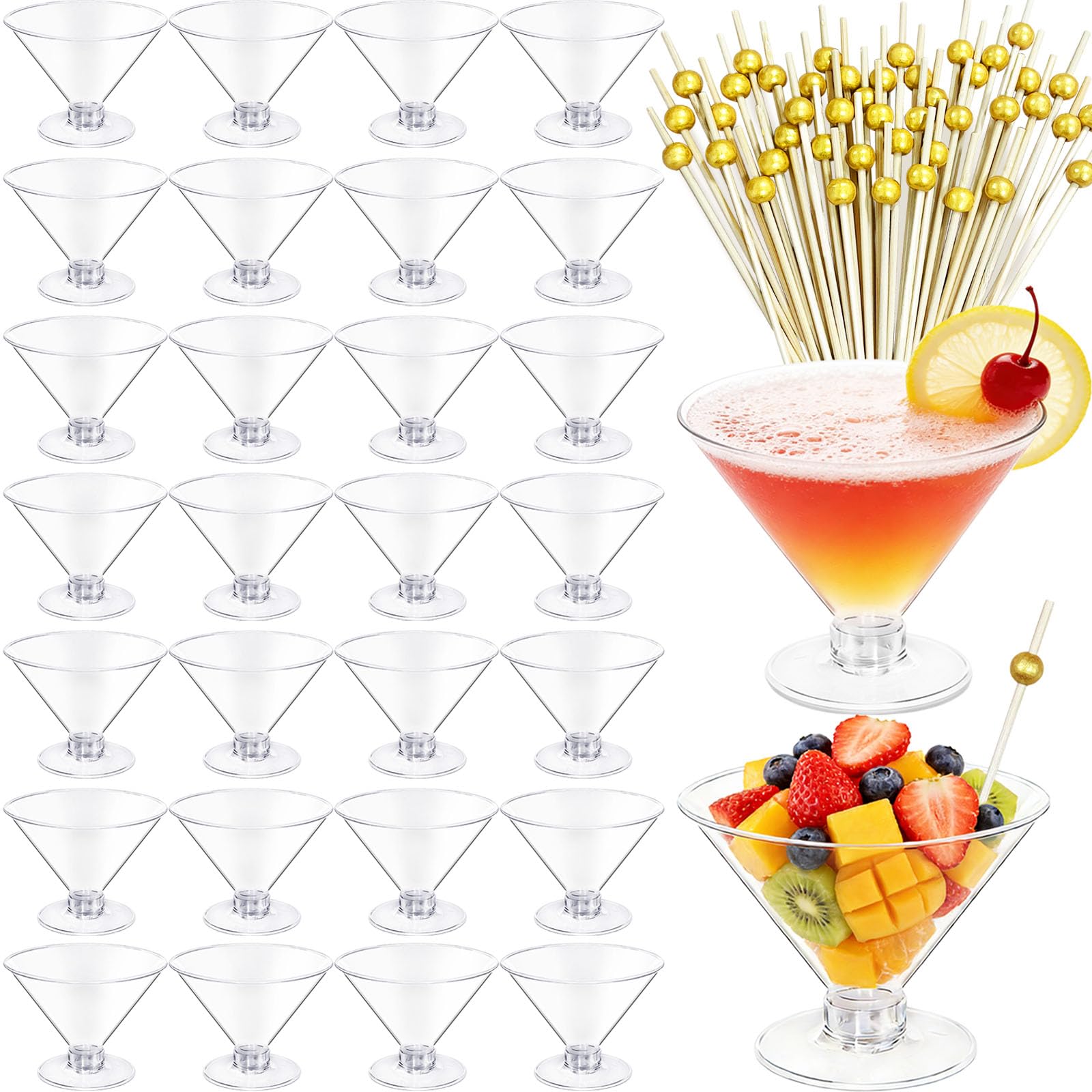 Photo 1 of 120 Pcs Plastic Martini Glasses,60 Pcs 5 oz Disposable Cocktail Cups with 60 Pcs Cocktail Sticks Bundle,Clear Short Stem Wine Shot Glasses for Party Wine,Champagne,Margarita,Desserts,Appetizers