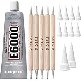 E6000 3.7 Ounce (109.4mL) Tube Industrial Strength Adhesive for Crafting, 10 Snip Tip Applicator Tips and Pixiss Art Dotting Stylus Pens 5 pcs Set