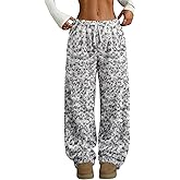 RONGTAI Leopard Print Pants for Women Soft Flannel Pj Bottoms Casual Warm with Pockets Drawstring Trousers S-XXL