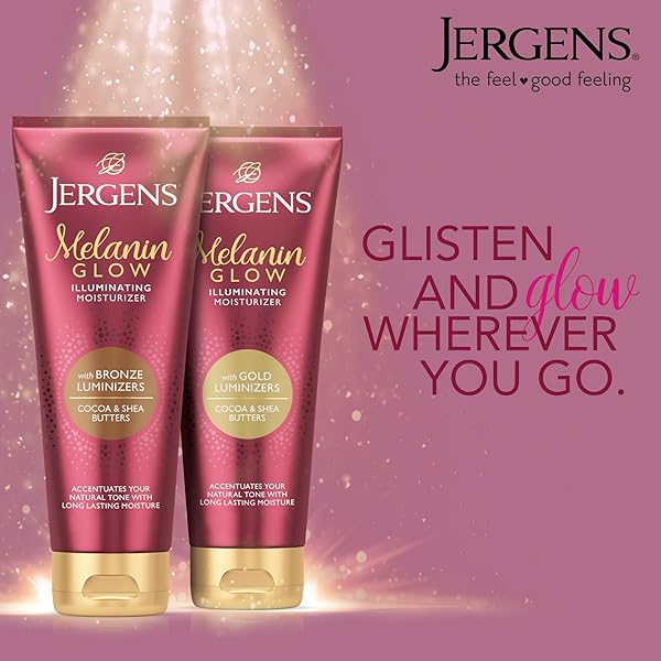 JERGENS HAND AND BODY LOTION, MELANIN GLOW ILLUMINATING MOISTURIZER, WITH GOLD LUMINIZERS, 7 OZ