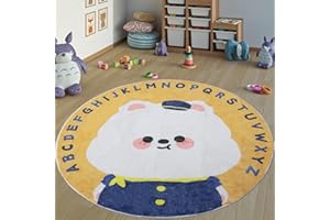 Helthep Nursery Rug for Kids - Round Soft Playmat for Baby & Toddler Room | Non-Slip Washable Rug with Cute Whale Design | No-Shedding Playroom Carpet for Boys & Girl（40 inch Lovable Bear Cub）