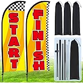 Buryeah 2 Sets Start and Finish Feather Flag 8 ft Start Finish Advertising Banner Swooper Flag with Pole Kit and Ground Stake for Marathons and Special Events Outside, Yellow