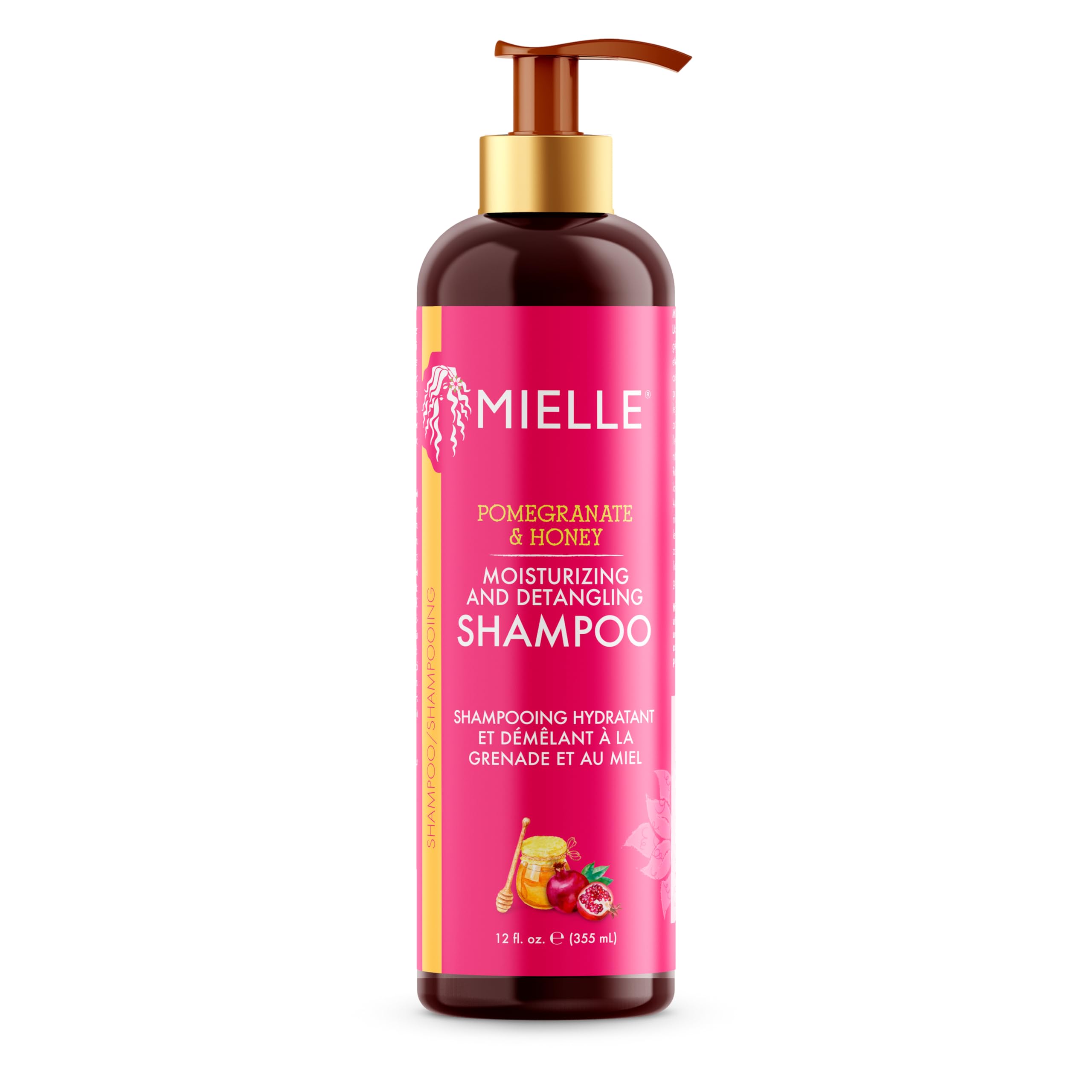 Mielle Pomegranate & Honey Detangling & Moisturising Shampoo - Curly Hair Shampoo for Women - Enriched with Honey & Babassu Oil to Lift Dirt, Loosen Tangles & Retain Moisture, 355 ml (Pack of 1)