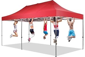 GDY 10x20 ft Instant Pop up Canopy, Folding Heavy Duty Height Adjustable Shelter Gazebos with Wheeled Bag Red