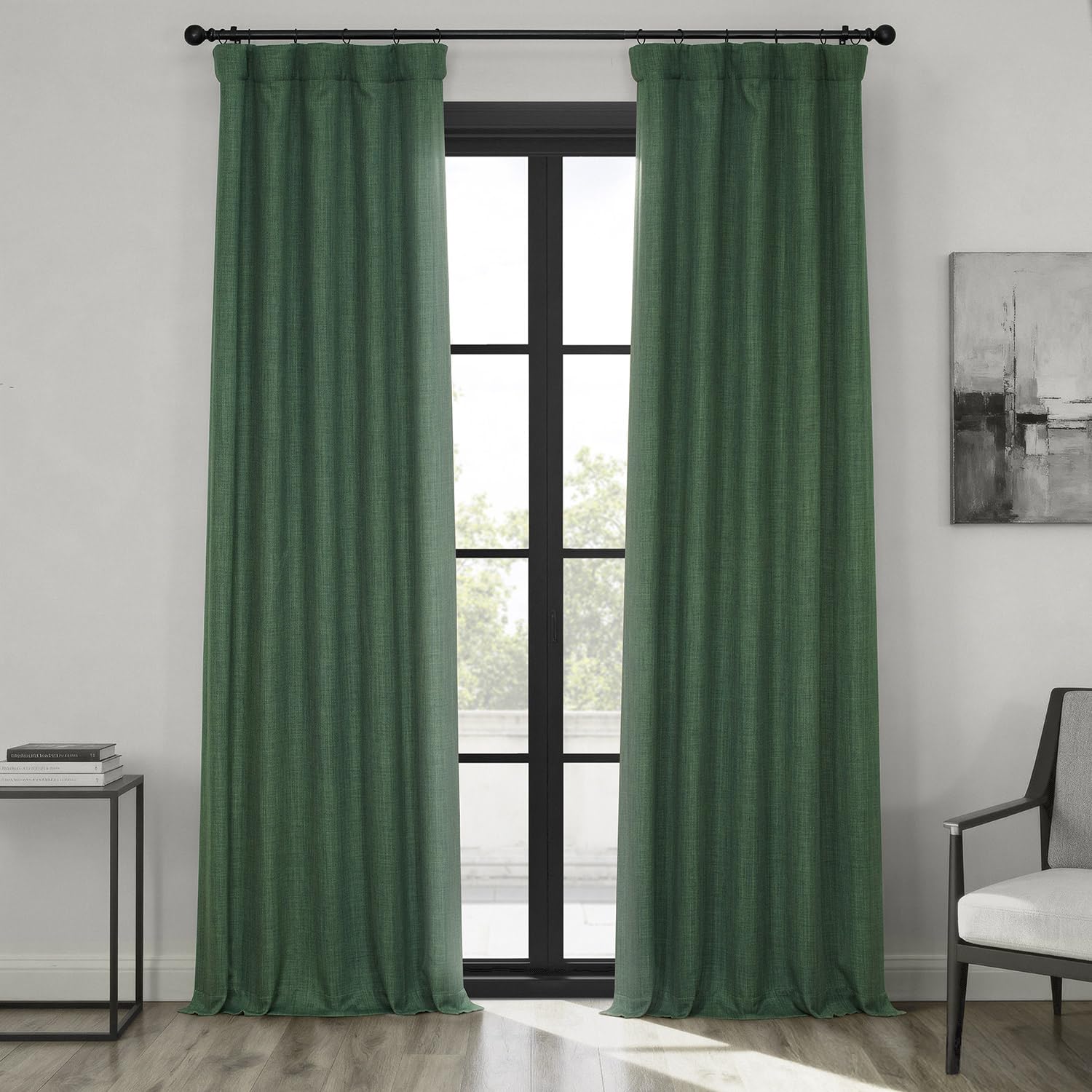 HPD Half Price Drapes Faux Linen Textured Room Darkening Curtains for Bedroom 84 Inches Long (1 Panel), 50W X 84L Curtains for Living Room Home Decor, Key Green