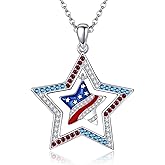 CUPENDA American Flag Necklace 925 Sterling Silver USA Flag Pendant Patriotic Independence Day Jewelry for Women Men