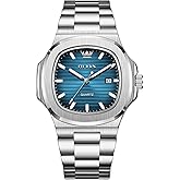 OLEVS Men's Large Face Stainless Steel Watch, Classic Rose Gold Silver Tone Octagonal Three-Hand Analog Quartz Mens Dress Watch, Luxury Easy to Read Calendar Date Waterproof Big Wrist Watches for Men