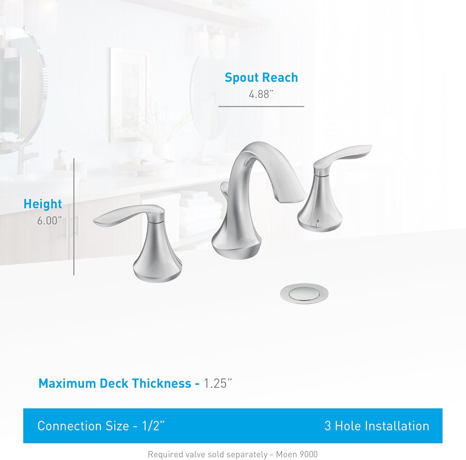Moen T6420 Eva Two-Handle High-Arc 8-Inch Widespread Bathroom Faucet, Valve Required, Valve Required, Chrome - Widespread Faucet - 