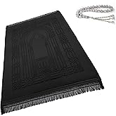 Prayer Rug Muslim Mat Islamic - Thick Large Sajadah for Kids Men Women with Islam Prayer Beads for Eid Travel Ramadan, Soft L