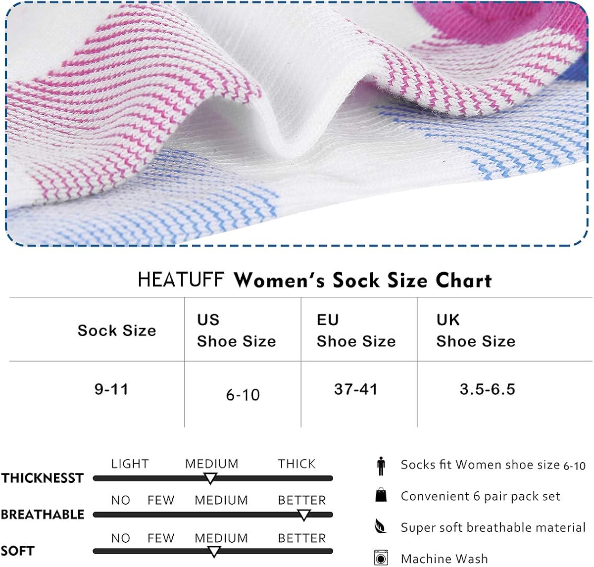Heatuff Womens Low Cut Ankle Athletic Socks Cushioned Running Performance Breathable Tab Sock 6 Pack: Clothing