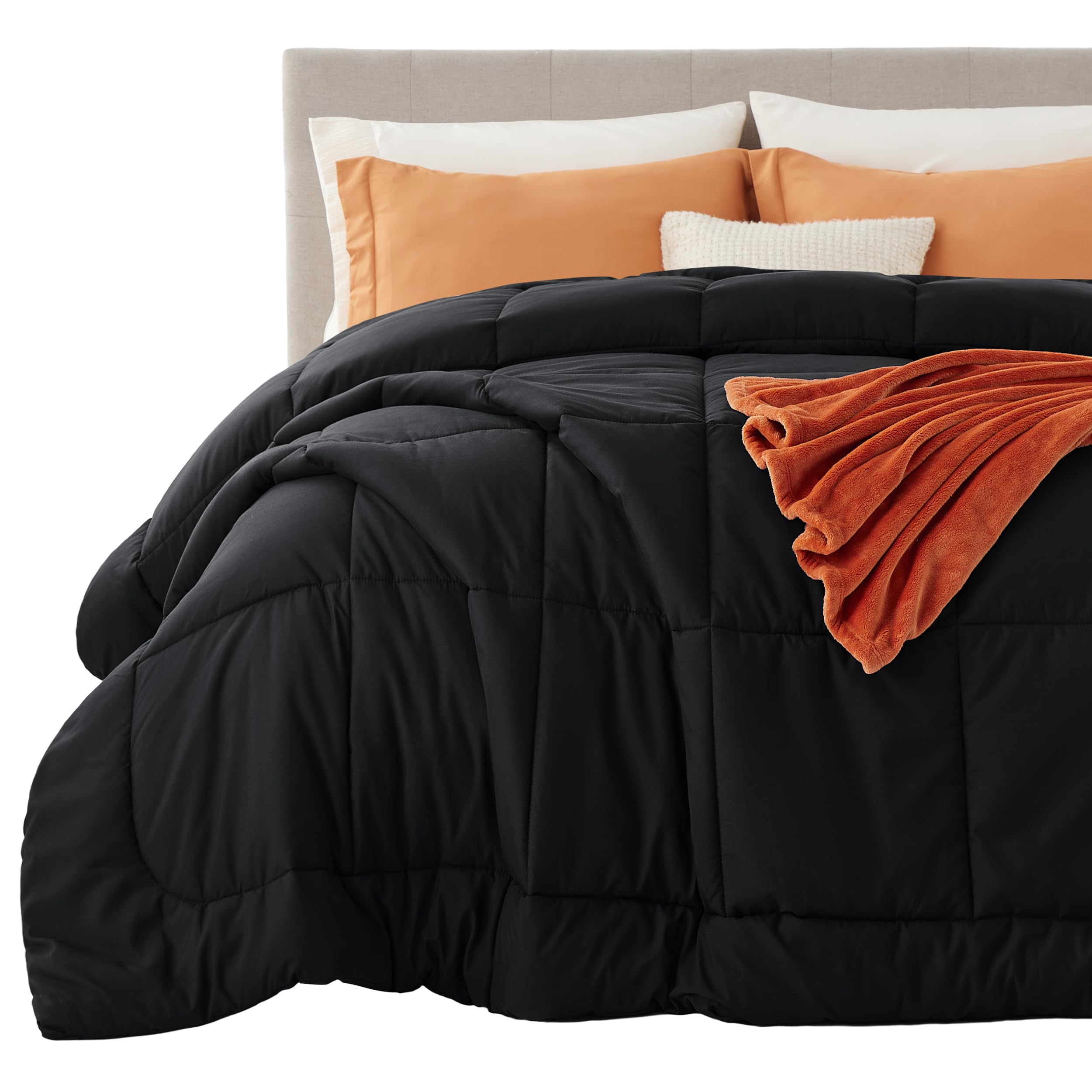 Photo 1 of Bedsure Duvet Cover Set- Quilted Comforters King Size, All Season Duvet, GentleSoft™ Down Alternative Bedding, with 8 Tabs, Gifts for Women/Men, Black, King 90 x 102 Inches
