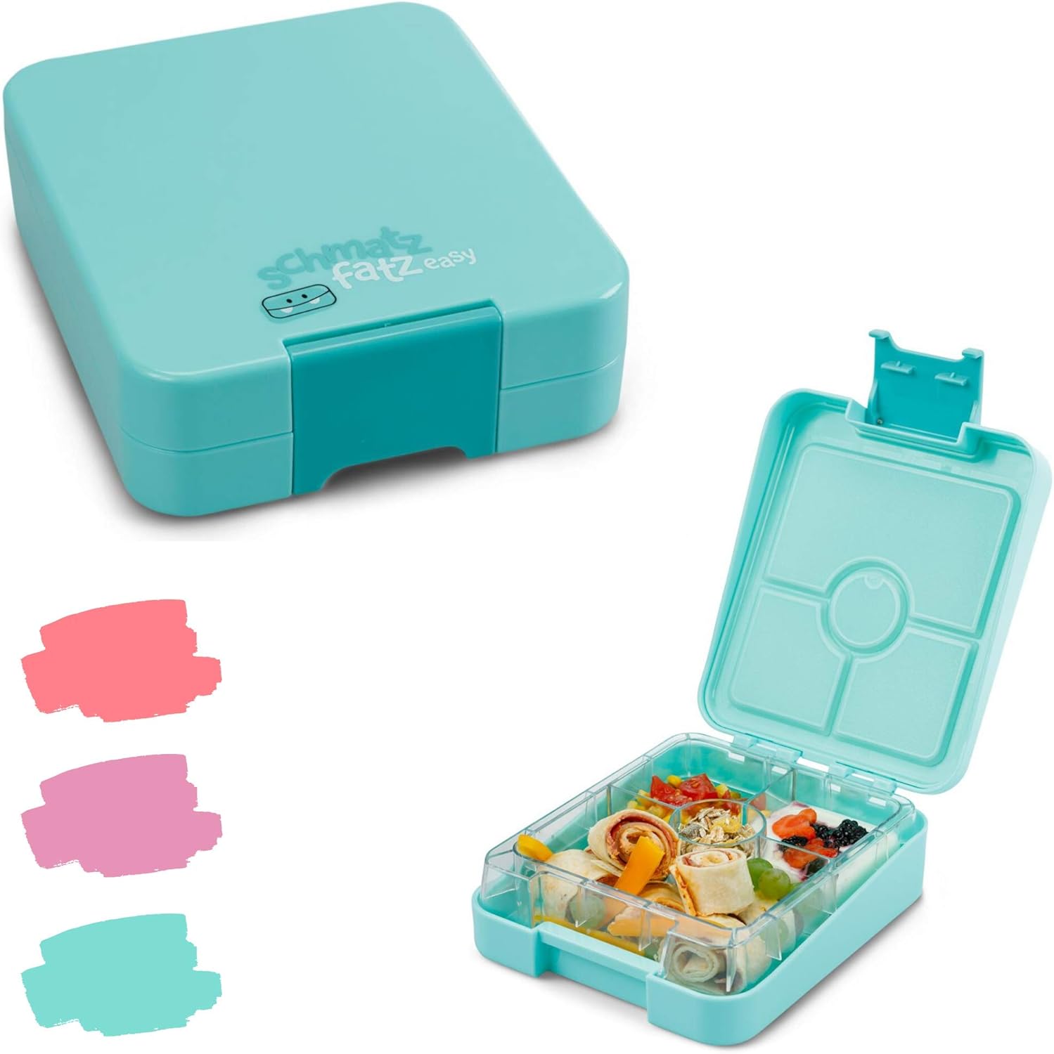 schmatzfatz Easy Kinder Snackbox, Bento Box mit unterteilten Fächern, Lunchbox (Türkis)