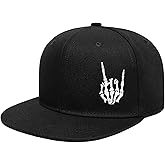 Gothic Skeleton Hand Flat Brim Hat Embroidery Skull Finger Cap Adjustable Snapback