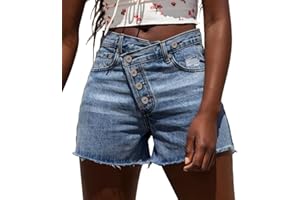 ZOLUCKY Crossover Juniors Jean Shorts Stretchy Mid Waisted Denim Shorts Casual Summer Hot Shorts