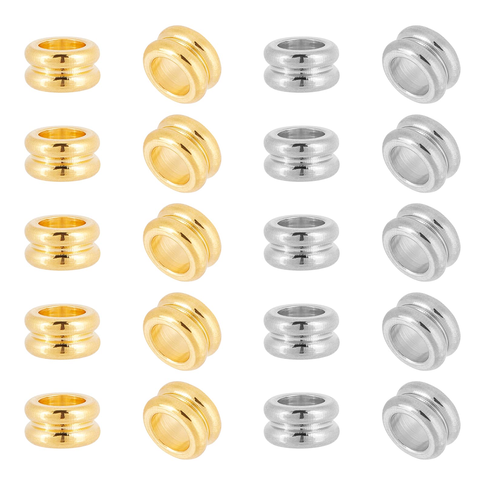 DICOSMETIC 60pcs 2 Colors 8mm 304 Stainless Steel Groove Column Beads European Beads Loose Spacer Beads Large Hole Beads Metal Slider Beads for Necklace Bracelet Jewelry Making,Hole:5mm