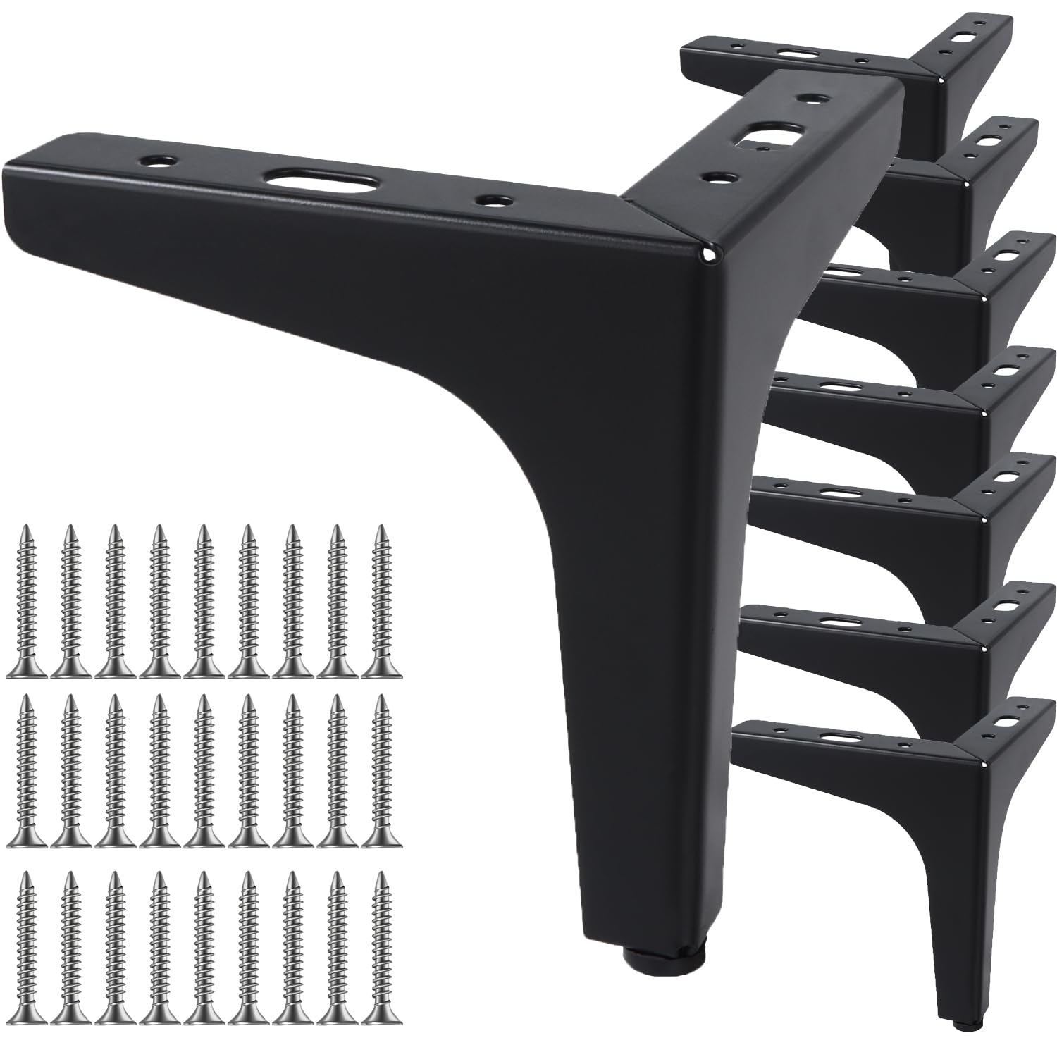LOLYSIC 8 Pcs Metal Furniture Legs, 13cm / 5” Metal Sofa Legs, Heavy Duty Table Cabinet Legs for Furniture, Triangle DIY Sofa Table Chair Legs, Black, Include Mounting Screws