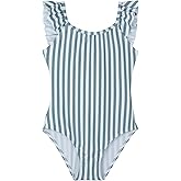 Gottex Kids Sweet Stripe Square Neck Ruffle One Piece Swimsuit Chlorine Resistant and Built-in UPF UV Protection