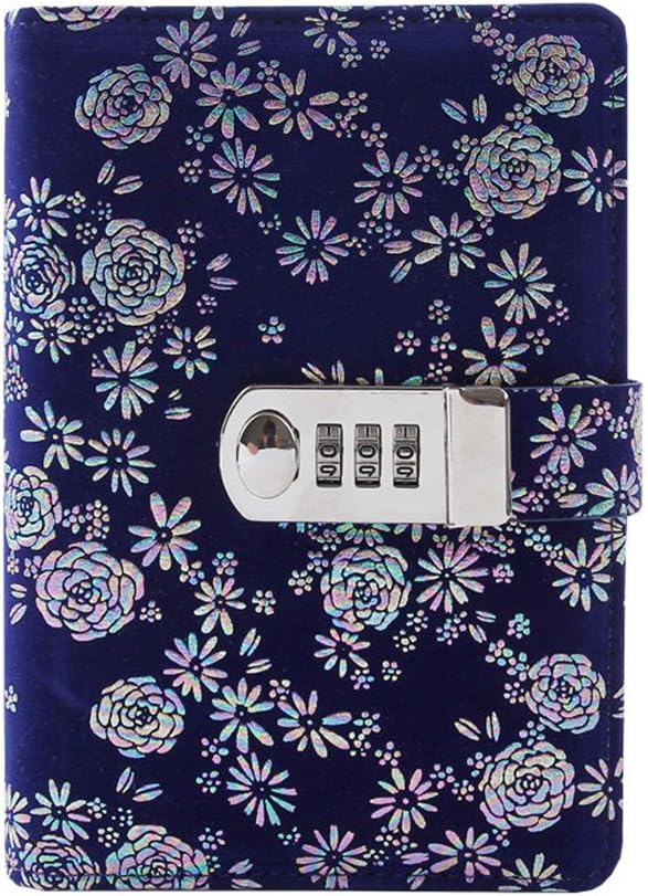 JunShopA6 Refillable Journal with Lock Diary PU Leather Combination Locking Journal Secret Diaries (Blue)
