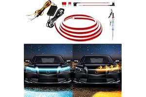DUOFU365 Exterior Car LED Hood Light Strip,Dual Color Dynamic Scan Start Up Hoodbeam Kit,Led Daytime Running Lights Ice Blue&Amber Switchback Sequential Turn Signal Lights for Cars, Trucks,SUV(70inch/1set)