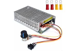 HARMNEE Industrial Grade PWM DC Motor Speed Controller, DC 10V-50V / Rated 60A / Max 100A Industrial Grade DC Brush Motor Controller with Fuse & CW/CCW Switch & Potentiometer Knob