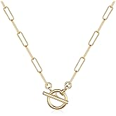 Turandoss Gold Paperclip Chain Necklace for Women, 14K Gold Plated Dainty Paperclip Link Chain Necklace Medallion Evil Eye Star Lightning Heart Butterfly Oval Link Paperclip Chain Necklaces for Women