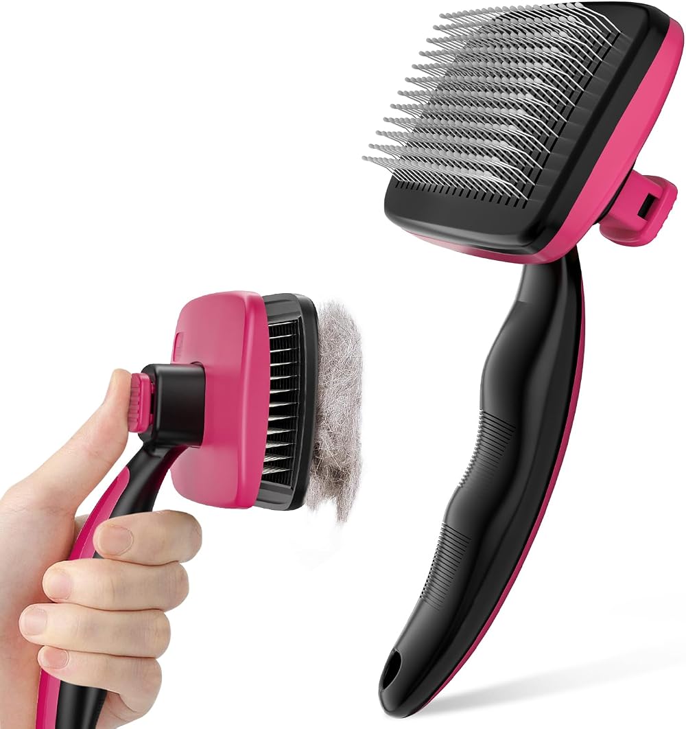 Pecute Self-Cleaning Slicker Brush for Dogs & Cats Pink