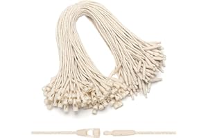 EUSOAR Hang Tag String, 7.9" 100Pcs Cotton Clothes Price Hanging Tag Rope Snap Lock Pin Loop Plastic Fasteners Tags Hook Ties Fast to Attach for Bags Shoes Luggage Label-Beige
