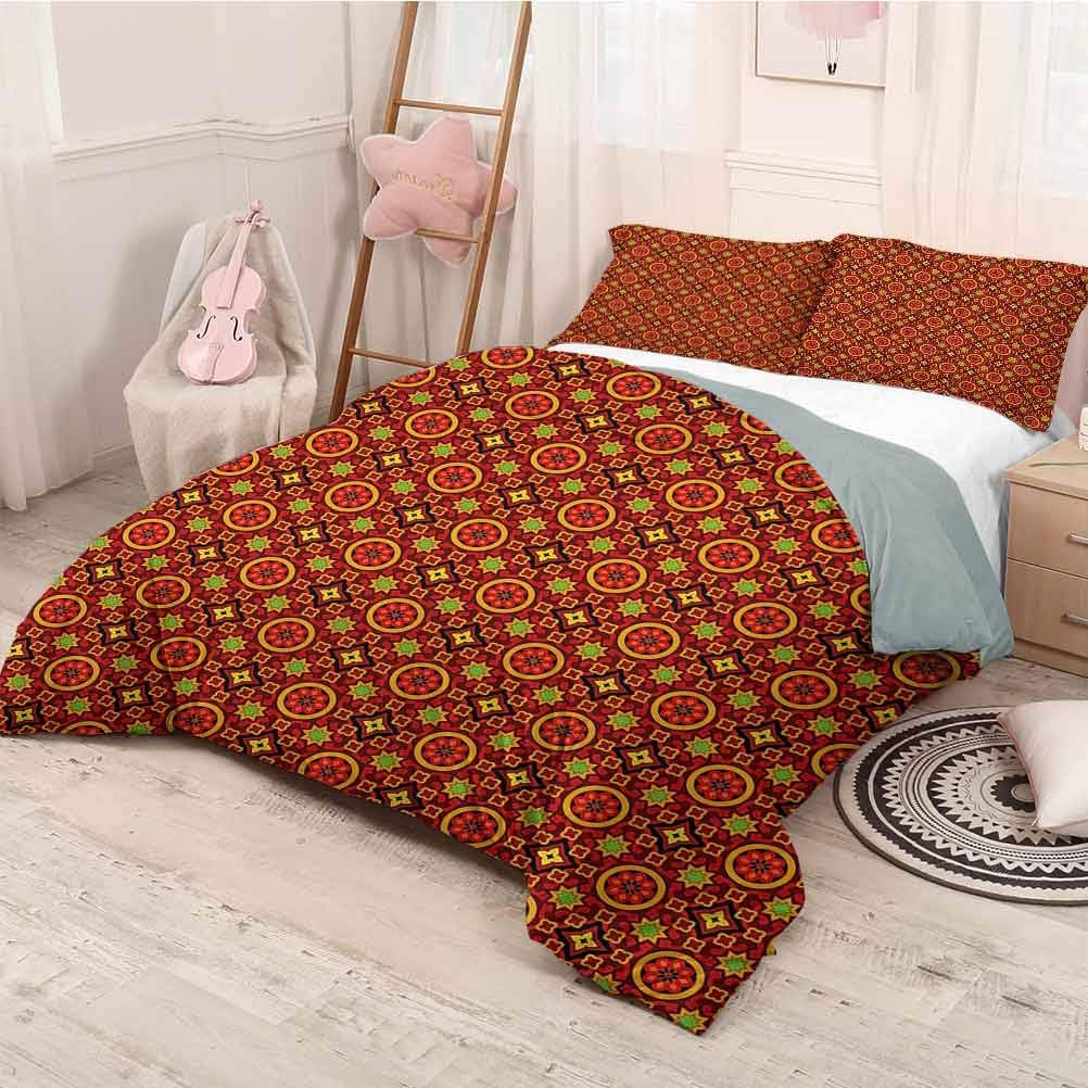 HELLOLEON Geometric Extra Large Quilt Cover Sindhi Ajrak Graphic Design Flower Motifs Ornamental Details Traditional Can be Used as a Quilt Cover-Lightweight (Twin) Multicolor