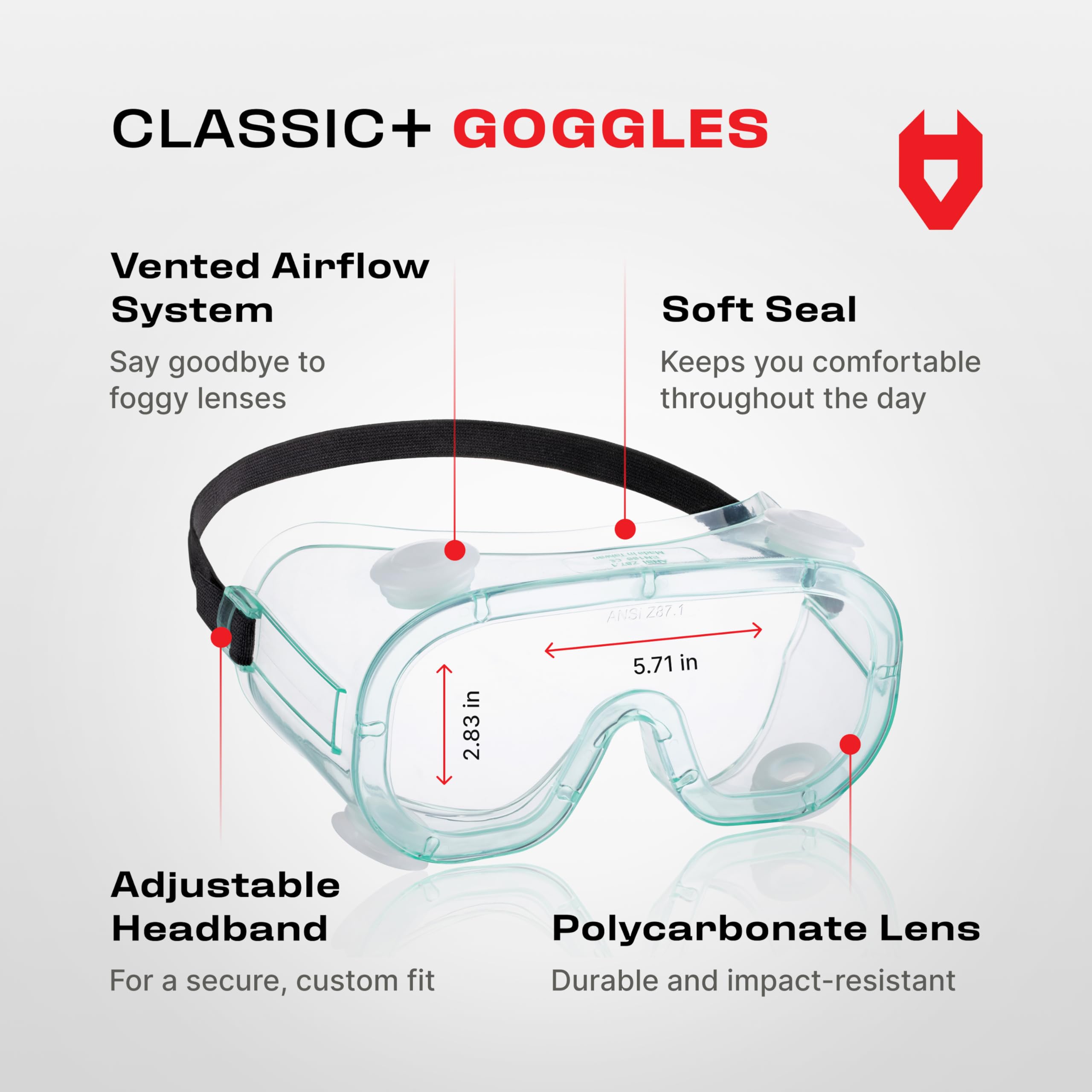 NoCry Protective Safety Lab Goggles Over Glasses with Anti-Fog Coating, Clear Scratch-Resistant Lenses, 100% UV Protection, Universal Fit, Vented, ANSI Z87.1 Rated Safety Goggles for Men and Women