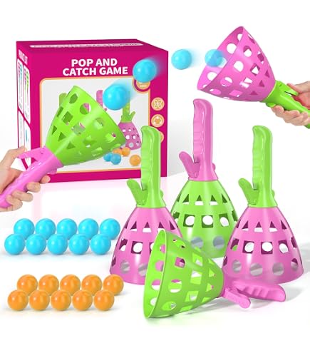Jeu Pop & Catch – 4 Paniers Lanceurs + 26 Balles Colorées – Lancer-attraper – Extérieur Plage Jardin – 2 à 4 Joueurs