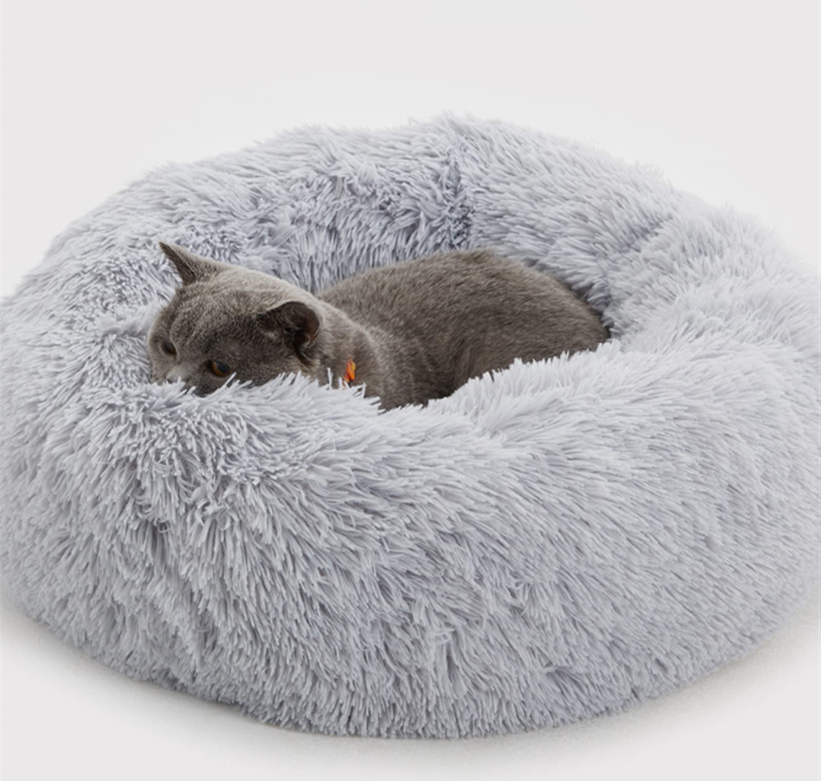 Enjamoy Plush Donut Dog Bed, Calming Round Dog Cat Bed Soft and Fluffy Cuddler Pet Cushion Self-Warming Puppy Beds Machine Washable, Grey 50cm — image 1