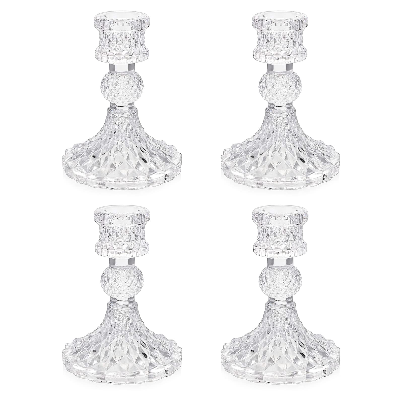 Glass Candlestick Holder, Clear Taper Candle Holders, Crystal Glass Candle Holder for Wedding, Home, Party Decoration