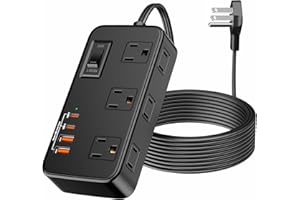 Power Strip with Surge Protector, Outlet Extender,6 AC, 2 USB A,2 USB C Port for 17W Power Strip Charger 5ft Power Cord 1875W