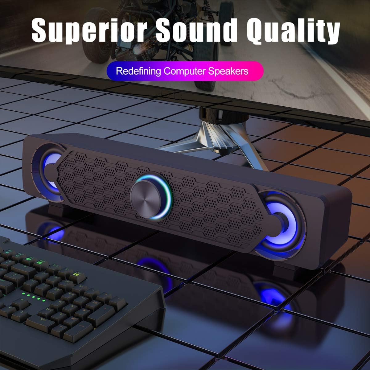 Smalody PC Speakers, Computer Speaker, USB Soundbar, Gaming with Cool LED Lights - Image 3