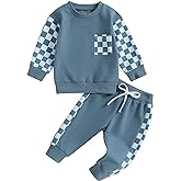 BeQeuewll Fall Winter Toddler Baby Boy Clothes 2Pcs Color Block Crewneck Sweatshirt and Pants Sweatsuit Little Boy Clothing