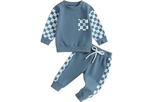 BeQeuewll Fall Winter Toddler Baby Boy Clothes 2Pcs Color Block Crewneck Sweatshirt and Pants Sweatsuit Little Boy Clothing