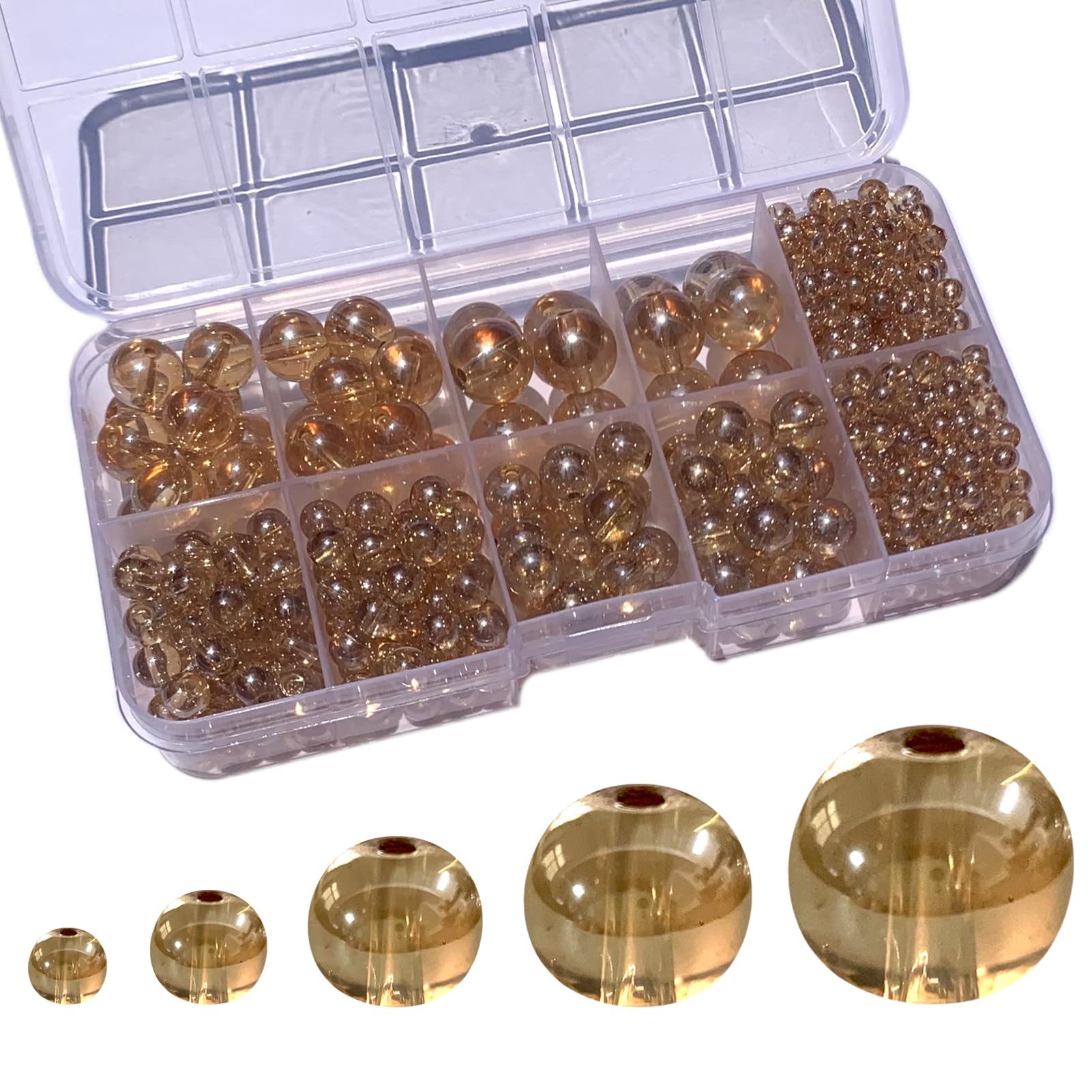 Gocelyn 470+ PCS Round Crystal Glass Beads for DIY Craft Projects (Champagne Golden), Glass Spacer Loose Beads for Crafts Charms Pendants 4/6/8/10/12mm โ image 1